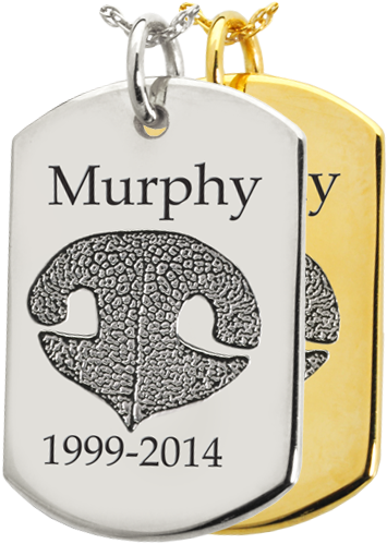 Dog Tag Nose Print Pet Memorial Jewelry Shown In Silver - B&b Dog Tag Actual Noseprint Jewelry (500x500), Png Download
