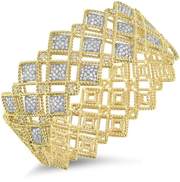 Roberto Coin Three Row Diamond Pattern Bangle - Diamond (800x800), Png Download