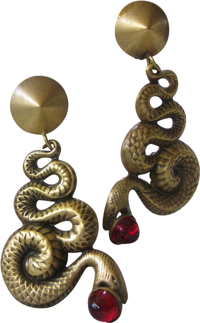 Joseff Of Hollywood Long Brass Snake Earrings Red Stones - Joseff Of Hollywood (1092x1092), Png Download
