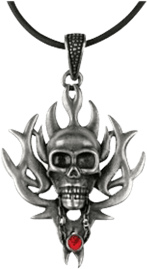 Red Gem Flaming Skull Pendant - Skull With Flame Ruby Pendant Medallion Necklace (555x555), Png Download