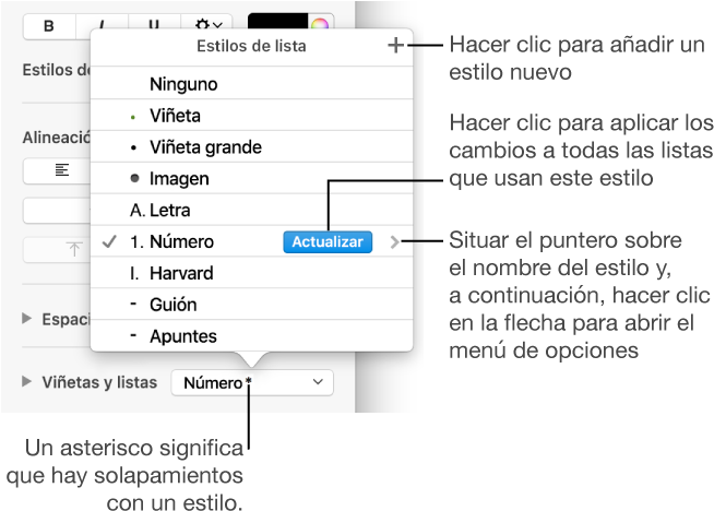 Menú Desplegable “estilos De Lista” Con Un Asterisco - Keynote Text Columns (668x470), Png Download