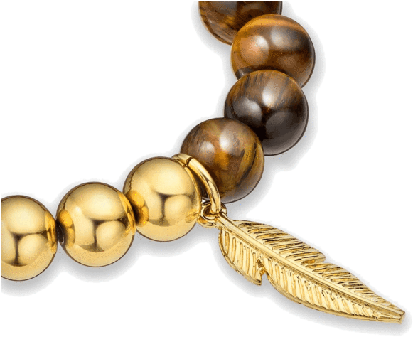 Tiger Eye Bracelet With Feather (600x600), Png Download