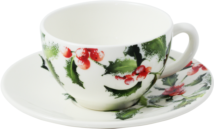 2 Tea Cups And Saucers - Gien Holly Coffee/tea Cups And Saucers, Set Of 2 (711x600), Png Download