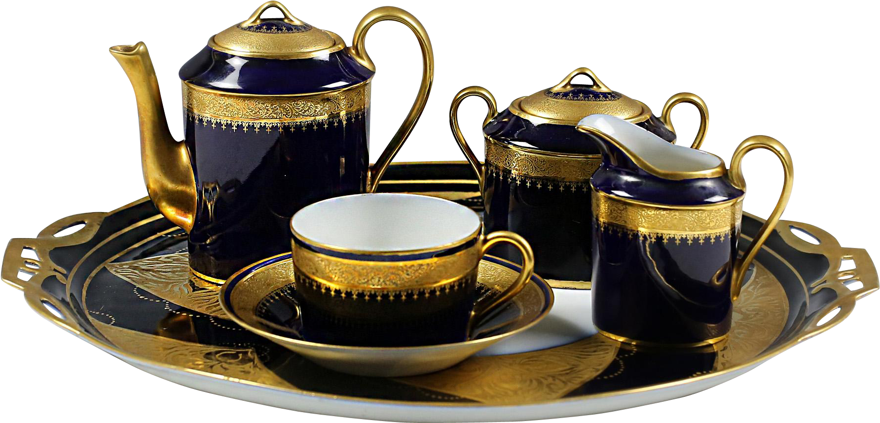 Art Deco France Limoges Porcelain Tea Set Tray Tea - Teapot (1783x1783), Png Download