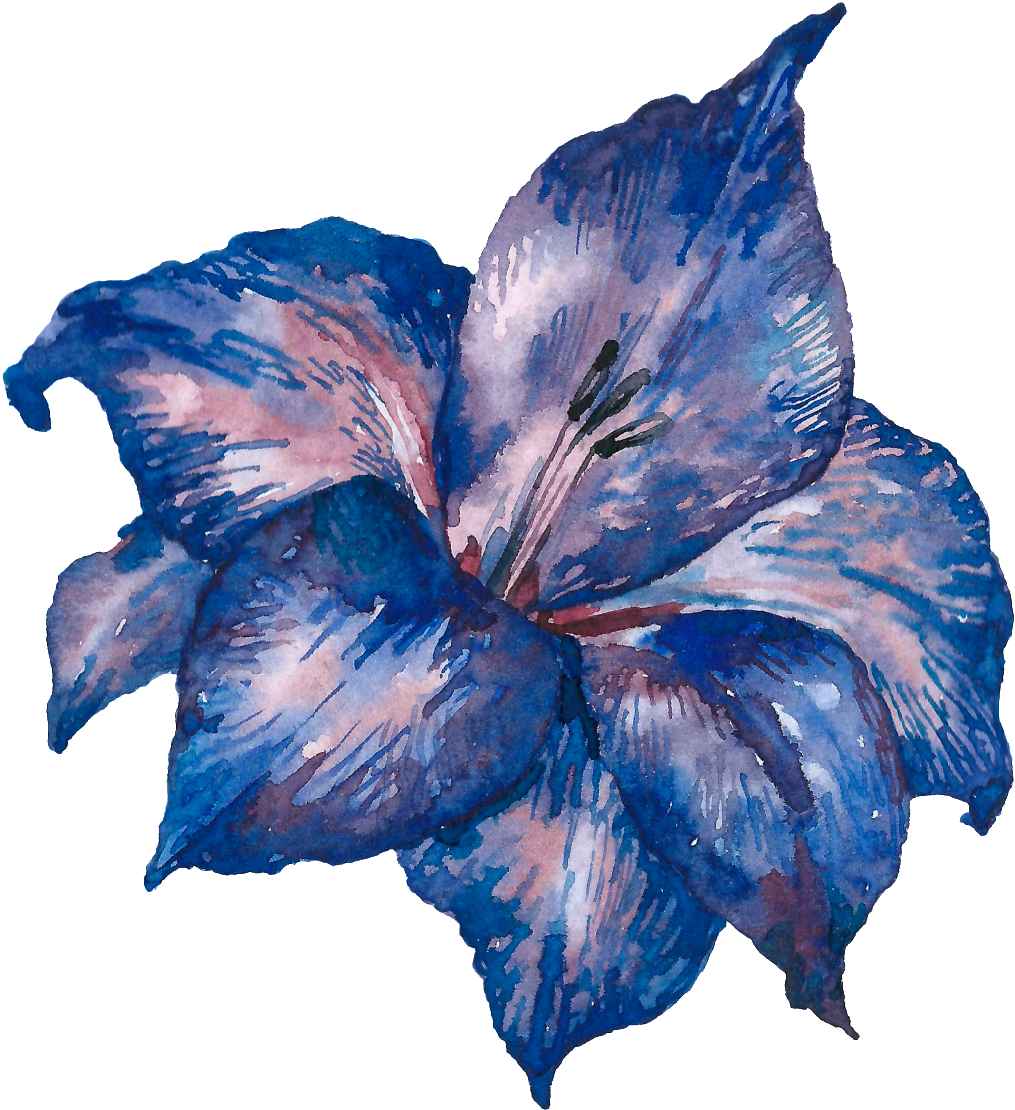 Hand Painted Blue Purple Flowers Png Transparent - Portable Network Graphics (1024x1109), Png Download