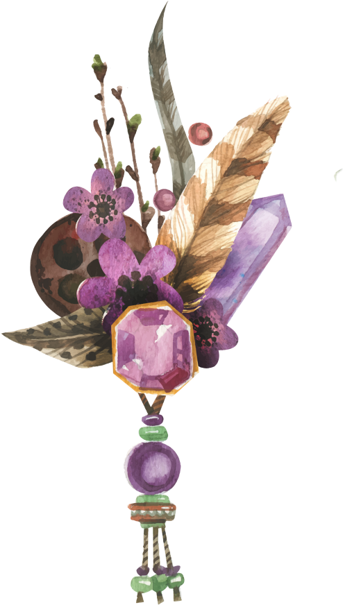 Boho Bohemian Design Sticker Feathers Feather - Gem And Flower Watercolor (1024x1024), Png Download