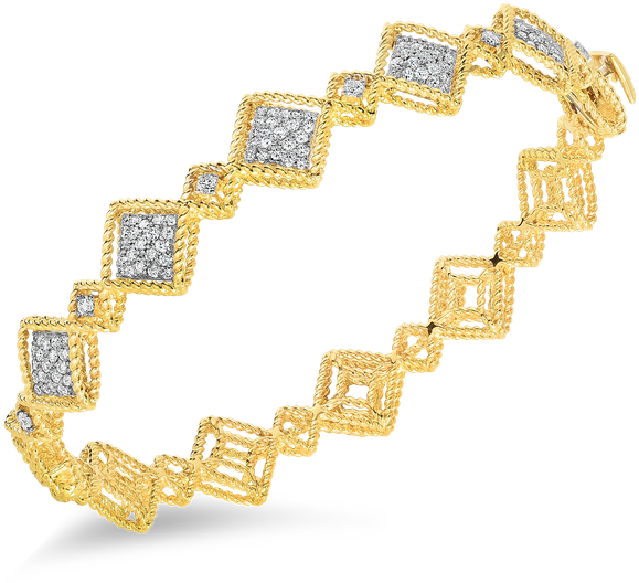 Roberto Coin Alternating Pattern Diamond Station Bangle - Number (800x800), Png Download