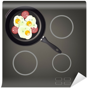 Pan Scrambled Eggs Sausage On Black Hob Wall Mural - Fried Egg (400x400), Png Download