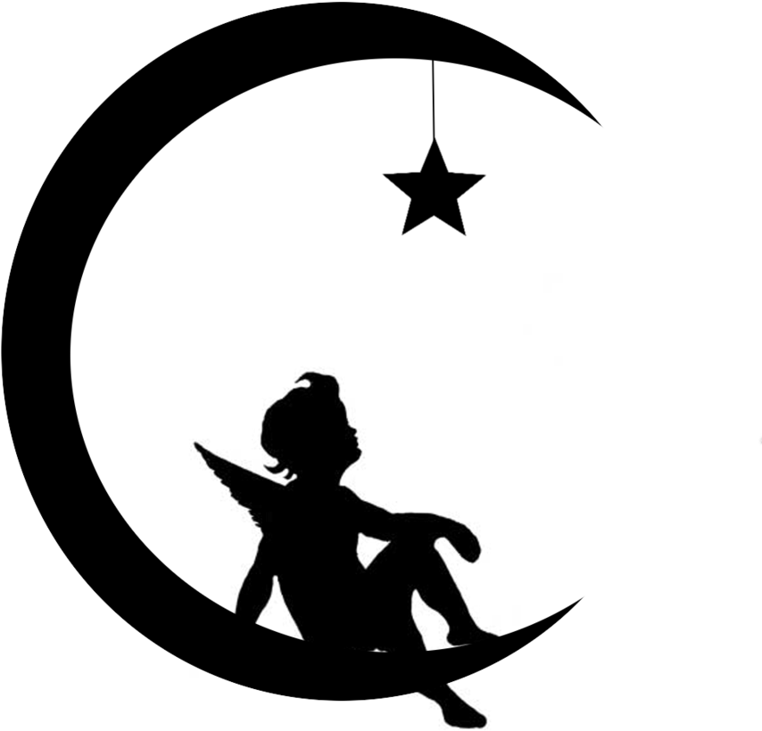Angel Silhouette Pictures At Getdrawings - Black And White Star And Moon (900x900), Png Download
