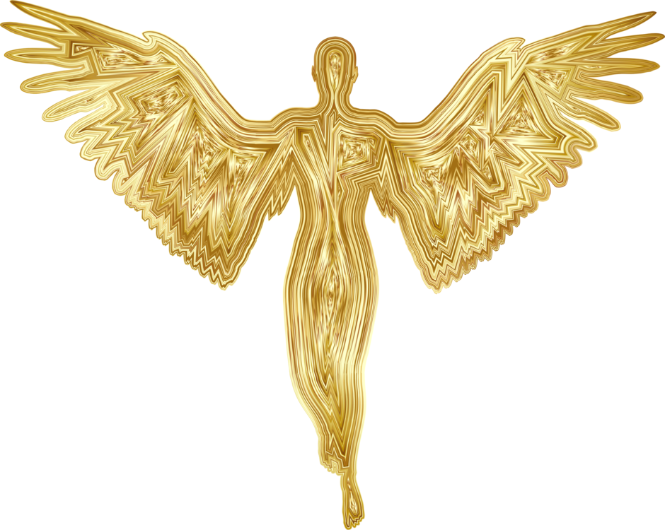 Cherub Angel Silhouette God Supernatural - Gold Angel Png (940x750), Png Download