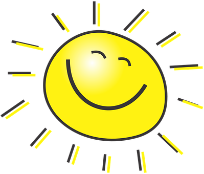 Sun Happy Sunshine Golden Yellow Rays Ligh - Sun Drawing Kids (399x340), Png Download