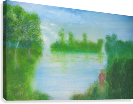Man Fishing - Painting (429x336), Png Download