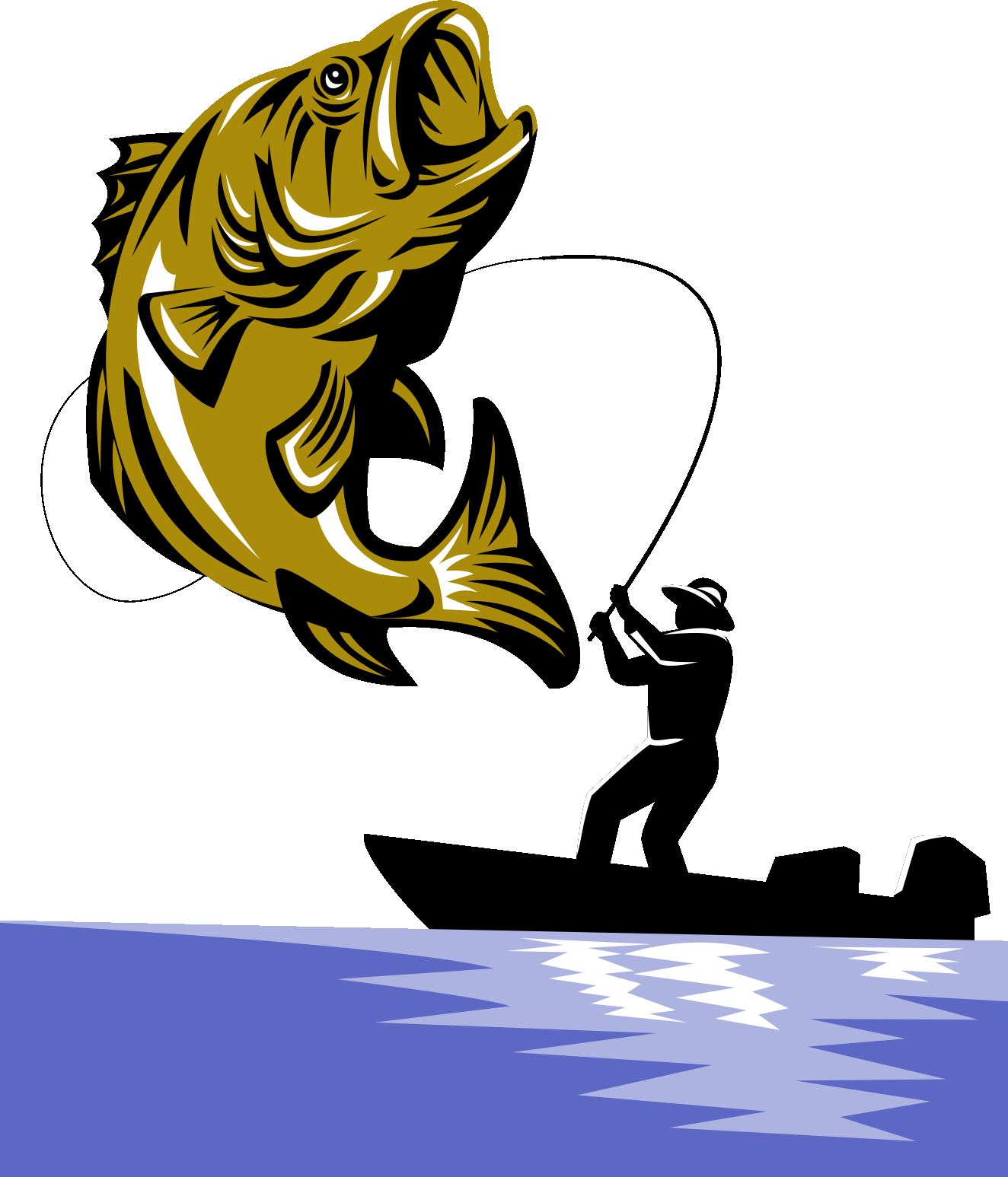 Clip Art Fishing Rod Industry Boat - Largemouth Bass Fish And Fly Fisherman (1324x1547), Png Download