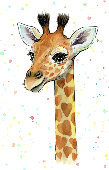 Bleed Area May Not Be Visible - Giraffe Watercolor Painting (452x700), Png Download