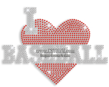 Heart I Love Baseball Rhinestone Iron On Transfer - Graphic Design (450x450), Png Download
