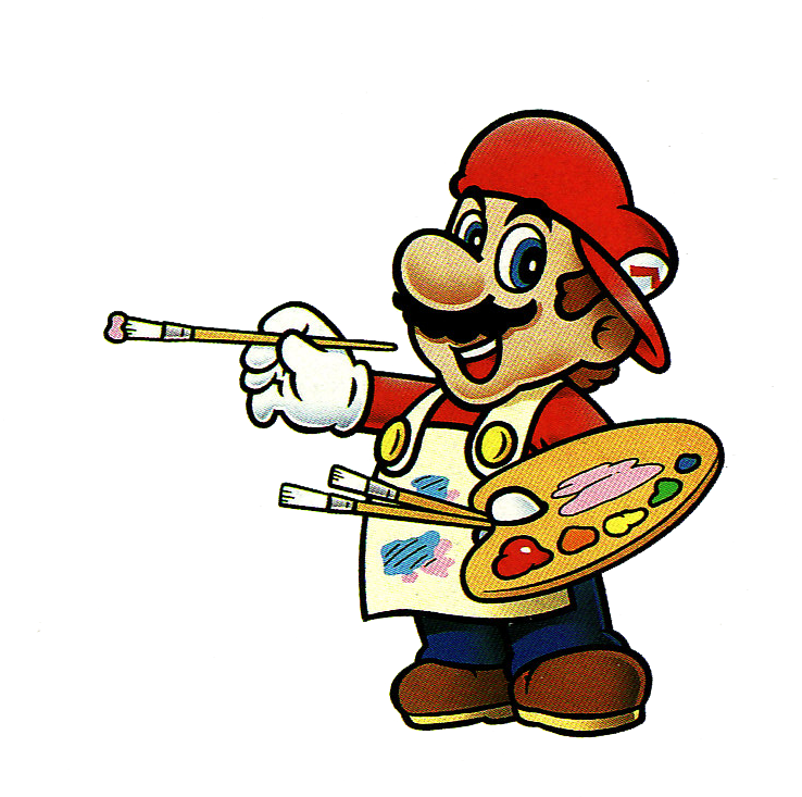 Painter Mario - Mario Paint Mario (738x733), Png Download