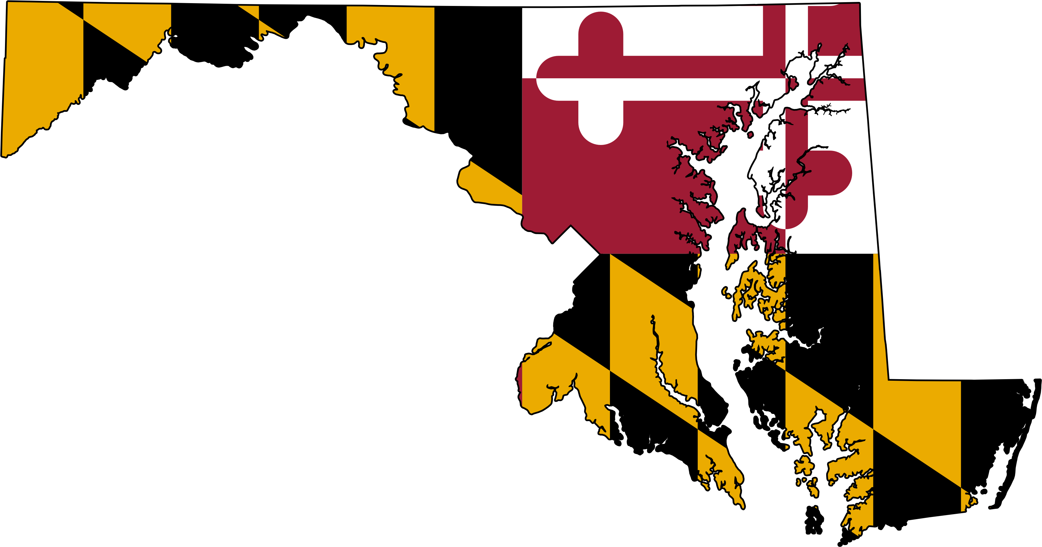 Md Flag - Maryland Map With Flag (3333x1750), Png Download
