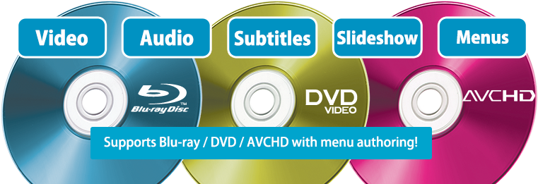 Supports Blu-ray, Dvd And Avchd With Menu Creation - Blu Ray (800x280), Png Download
