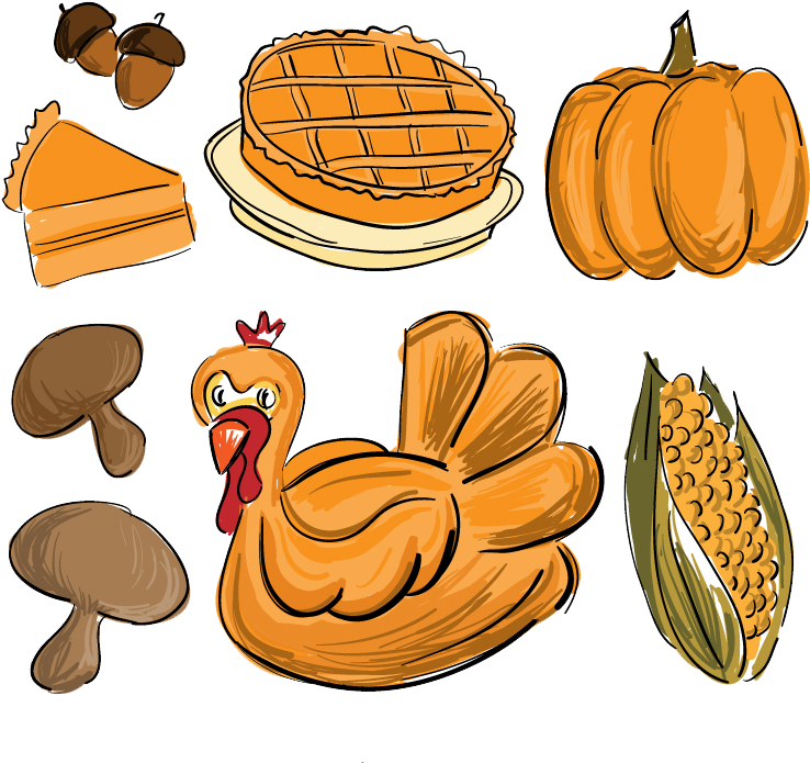 Thanksgiving Dinner Drawing At Getdrawings - Thanksgiving Food Vector Png (800x751), Png Download