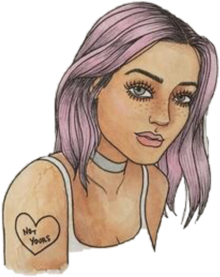 Girl Pink Hair Pinkhair Heart Tattoo Tumblr Art Interes - Tattoo (1024x1024), Png Download