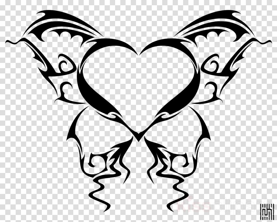 Butterfly Heart Tattoo (900x720), Png Download