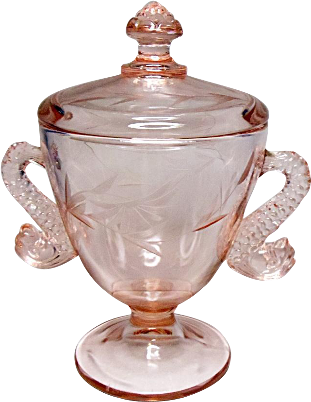 Depression Era Rose Pink Dolphin Footed Candy Box With - Sugar Bowl (827x827), Png Download