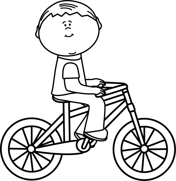 Black And White Boy Riding A Bicycle - Ride A Bike Clipart Black And White (600x619), Png Download
