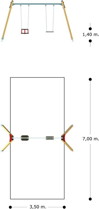 Vistas Alzado Y Planta, Columpio 1 Asiento Plano,1 - Diagram (495x700), Png Download
