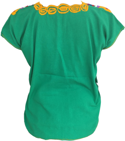 Green Mexican Blouse With Flowers - Neonate (544x600), Png Download