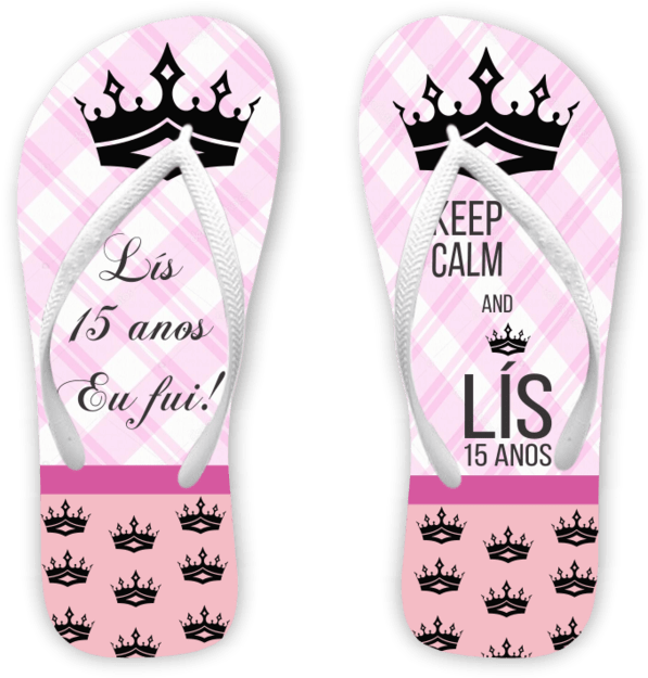 Chinelo 15 Anos Quadriculado Rosa Com Coroas - Flip-flops (640x660), Png Download