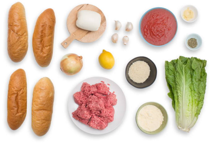 Italian Meatball Sandwiches With Caesar-style Romaine - Italian Ingredients Png (700x477), Png Download