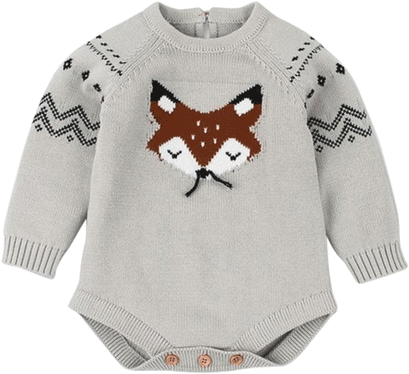 Fox Knitted Long Sleeve Bodysuit - Romper Suit (600x600), Png Download