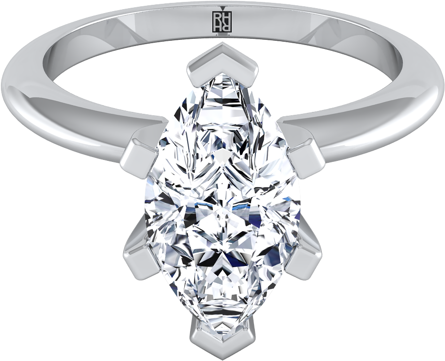 6 Prong Marquise Solitaire Engagement Ring With Petite - Ring Front View (1200x1200), Png Download