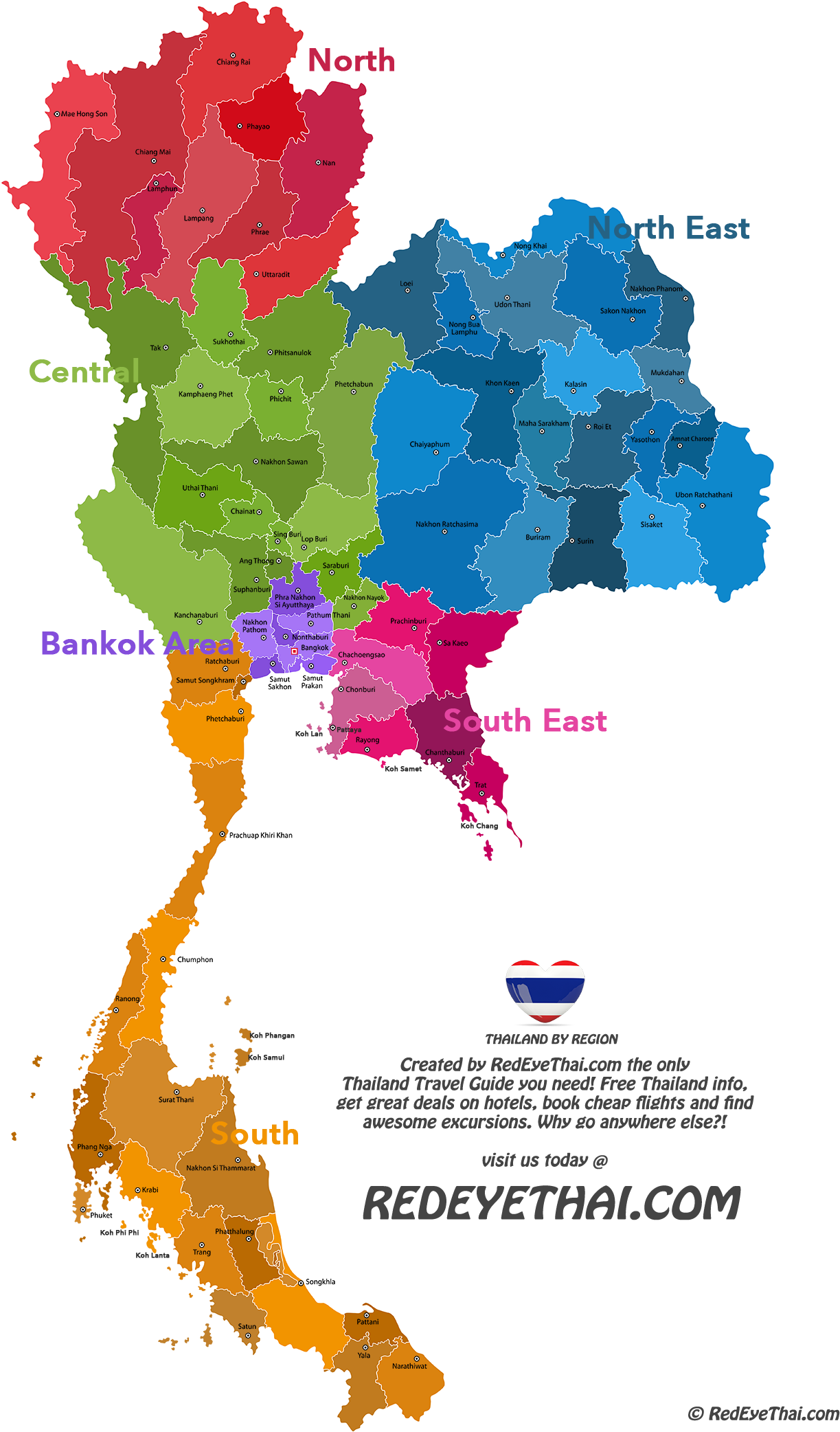 Thailand Map By Regions - Regions Of Thailand Map (1250x2083), Png Download