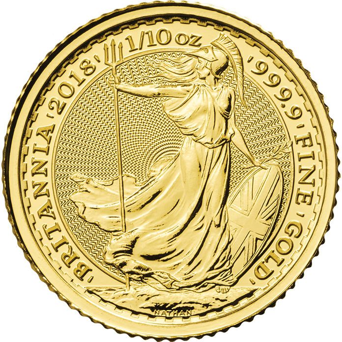 Britannia 2018 1/10 Oz Gold Coin - Britannia 1 10 Oz Gold Coin (696x696), Png Download