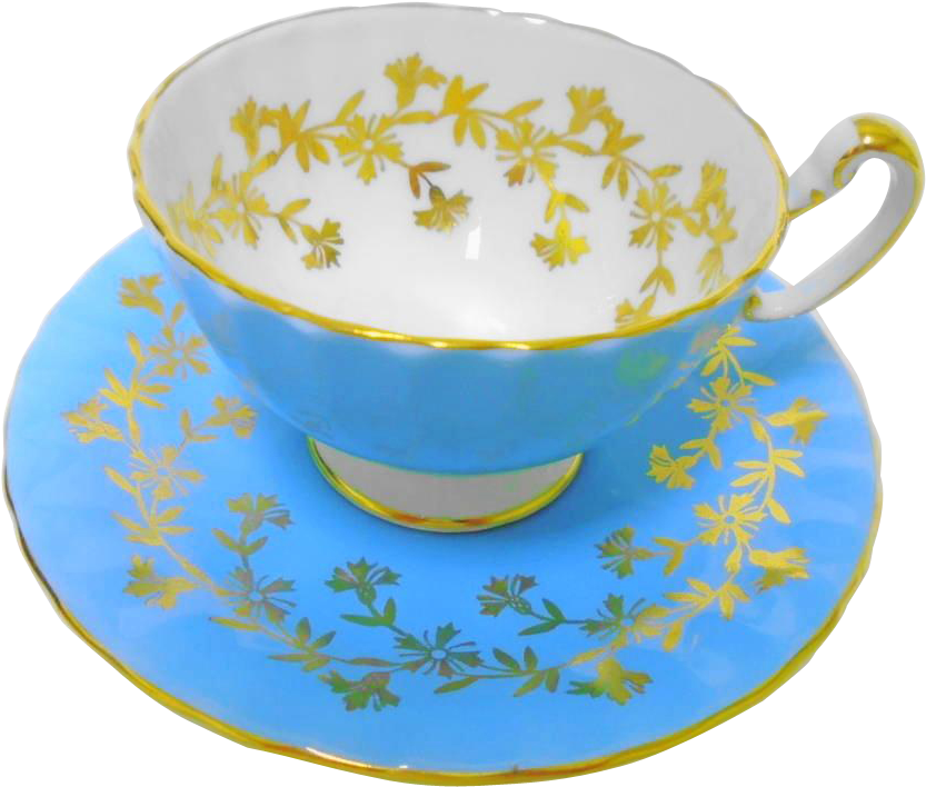 Aynsley Sky Blue & Gold Wreath Tea Cup And Saucer Found - Saucer (832x832), Png Download