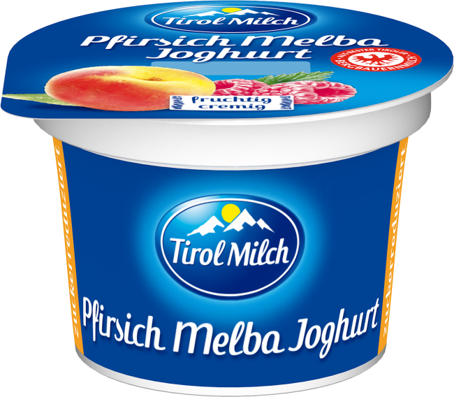 Diet Fruit Yogurt Peach Melba 100g - Tirol Milch (650x568), Png Download