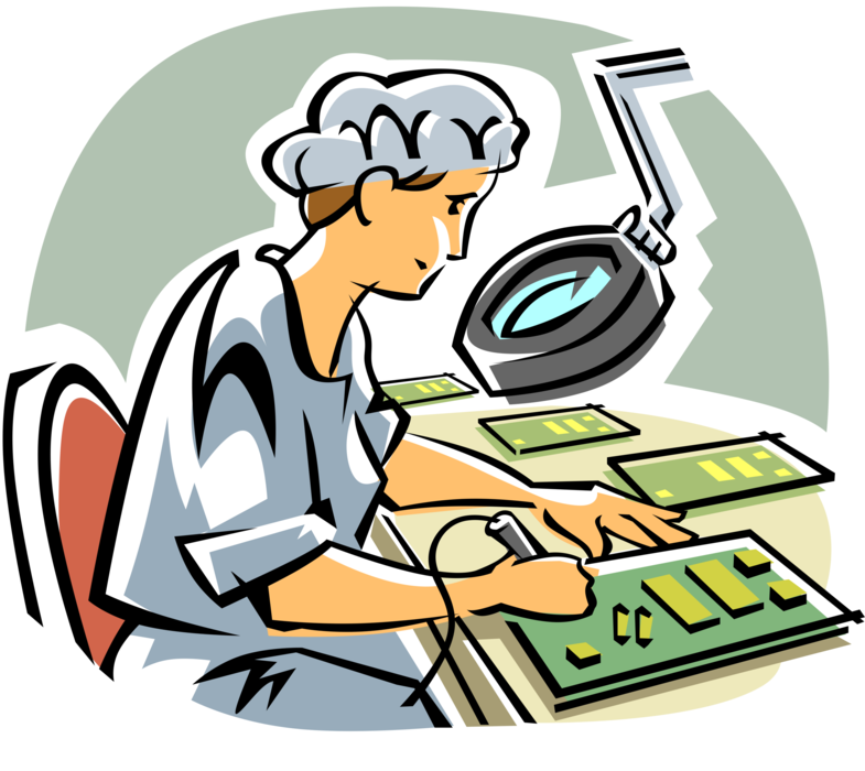 Vector Illustration Of Computer Hardware Manufacturing - Computer Repair Technician (785x700), Png Download