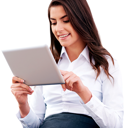 Ovulation Calendar - Woman With Tablet Png (403x412), Png Download