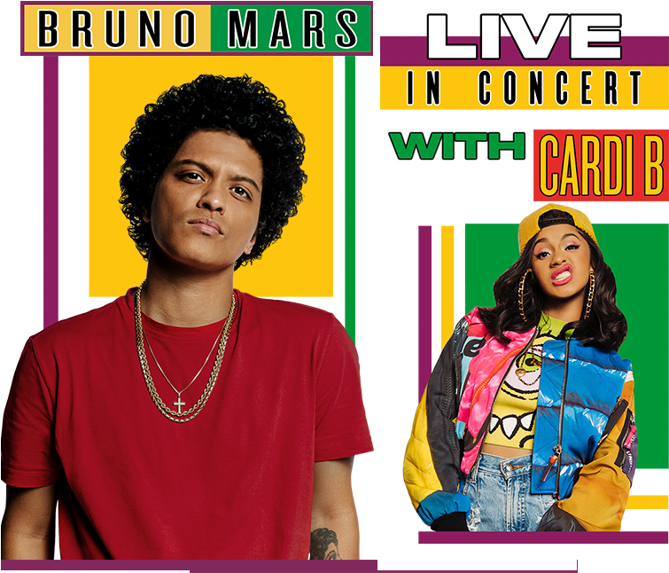 3 Of 4 Bruno Mars & Cardi B Tickets 24k Magic Tour - 24k Magic World Tour (864x645), Png Download