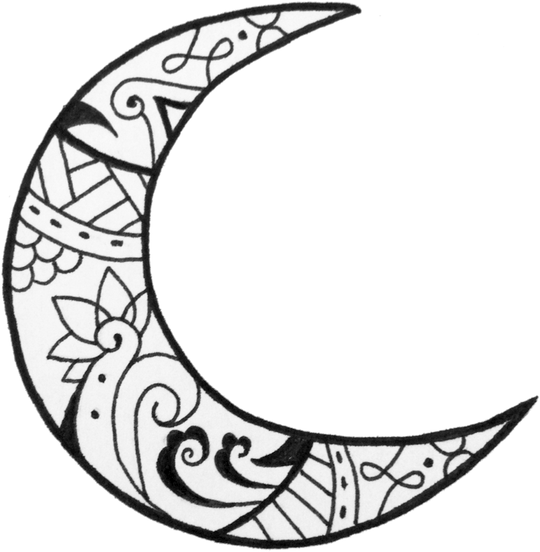 Crescent Moon Designs Henna Photo - Moon Drawing (1024x1177), Png Download