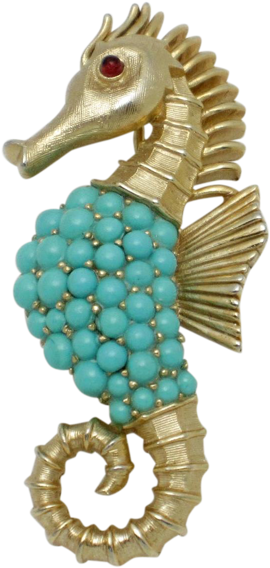 Vintage Crown Trifari Figural Seahorse Brooch Pin (1138x1138), Png Download