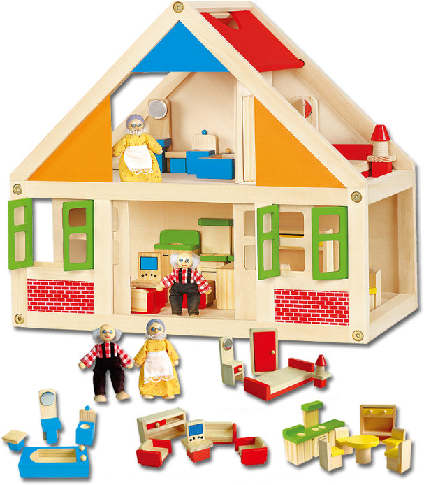 Dollhouse Viga Wooden Toys - Simple Wooden Dolls House (633x700), Png Download
