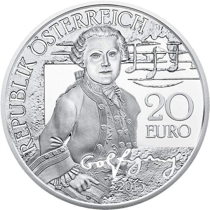 20-euro Coin 2015 Mozart Avers - Монета 20 Евро Моцарт (716x716), Png Download