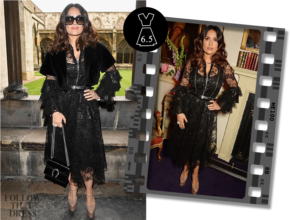 Salma Hayek In Gucci - Gucci Black Dress 2017 (1000x753), Png Download