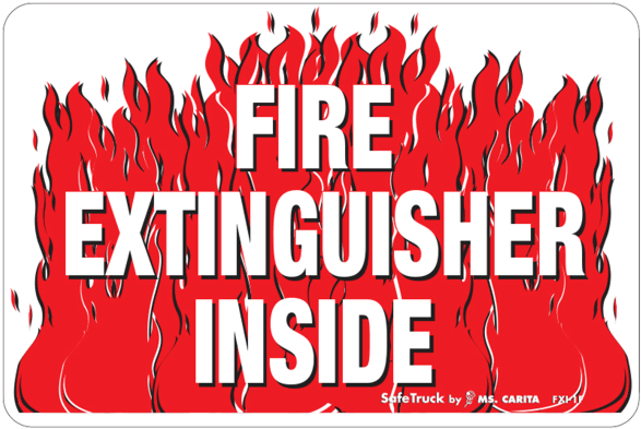 Fire Extinguisher Inside Decal With Flames - Fire Extinguisher Located Here (600x600), Png Download
