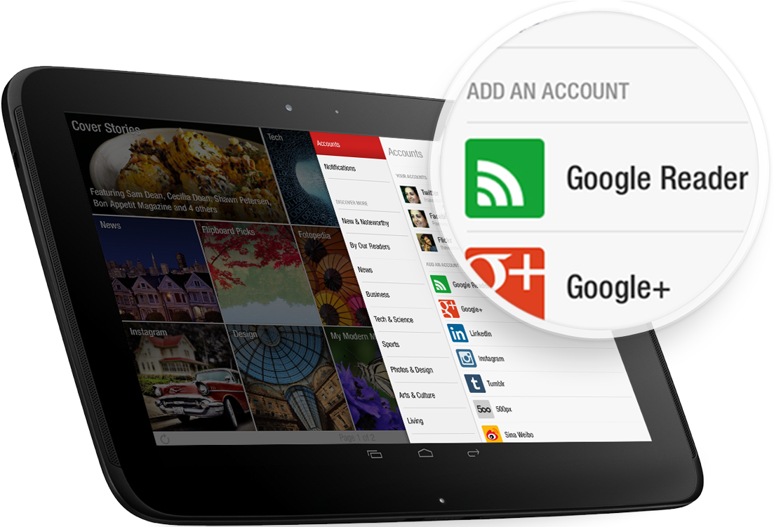 Flipboard Was Quite Proud Of Its Google Reader Support - Tablet Computer (1200x750), Png Download