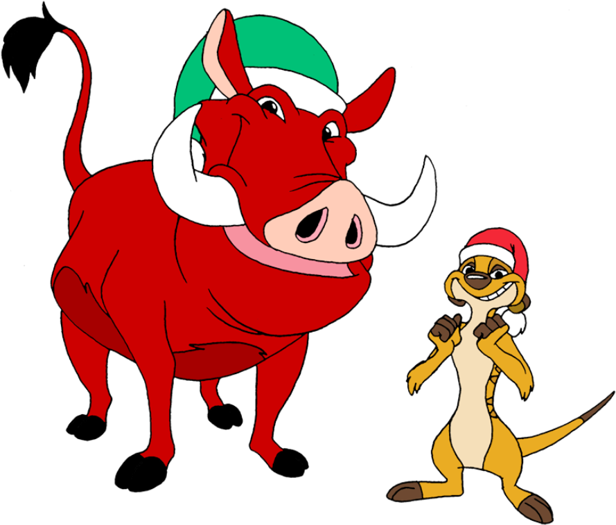 Timon And Pumbaa Celebrating Christmas - Timon And Pumbaa Xmas (903x768), Png Download