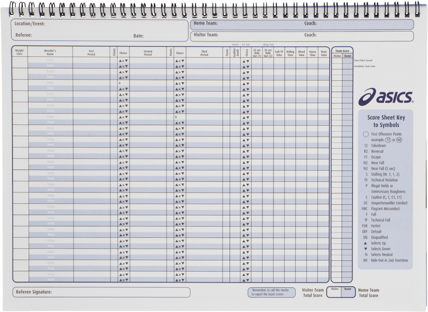 Asics Light Blue - Wrestling Scorebook (1500x1465), Png Download