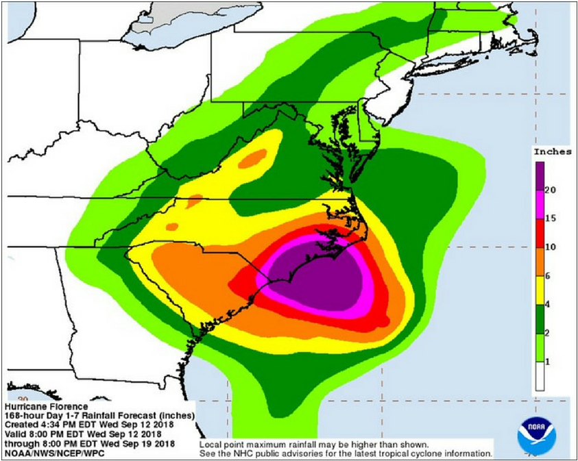 13 Sep - Rainfall Totals Hurricane Florence (1200x675), Png Download